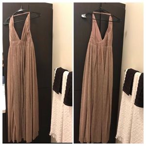 1970 style rose gold maxi dress